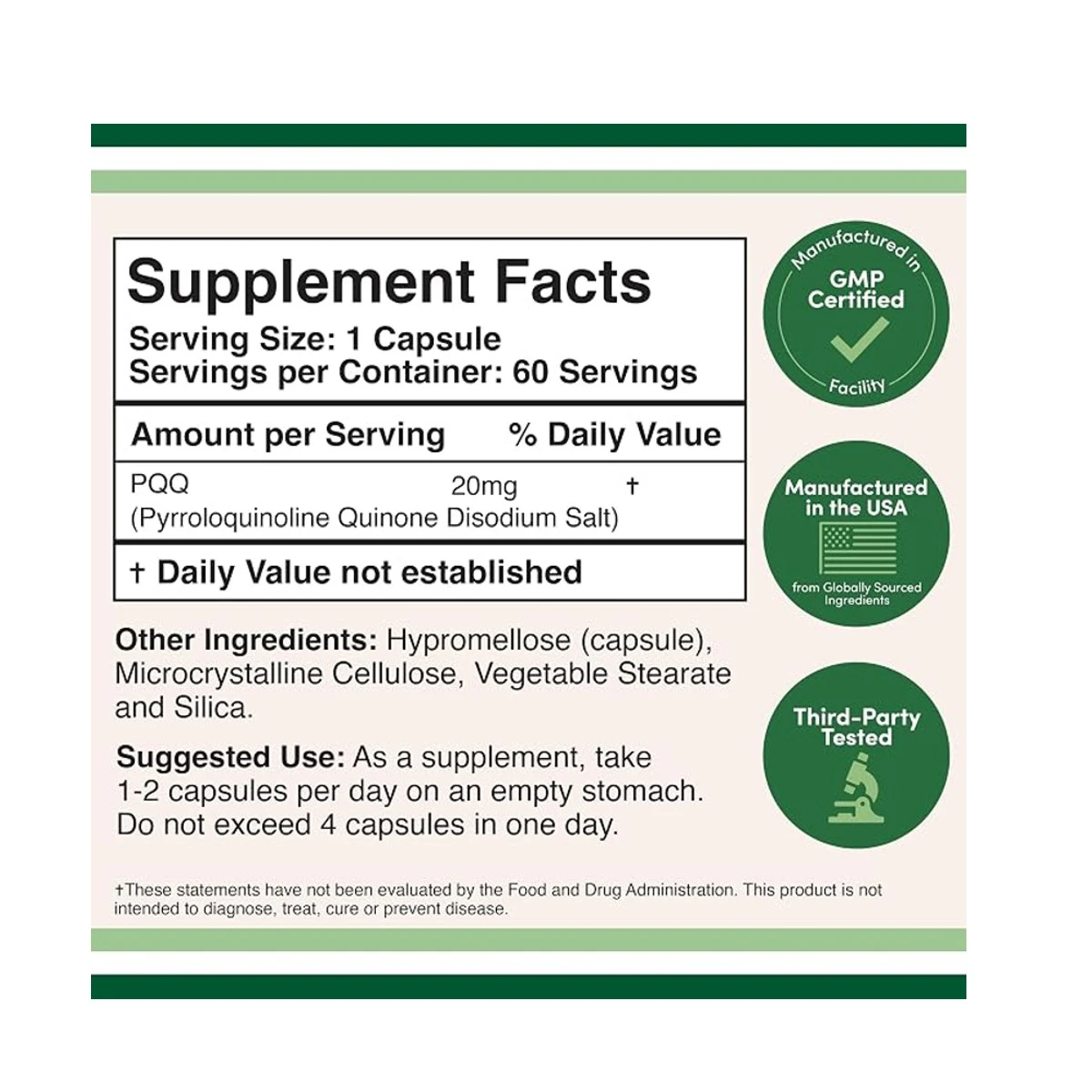 Double Wood Suplement PQQ (Pyrroloquinoline quinone) 20mg 60 Capsule ingredients
