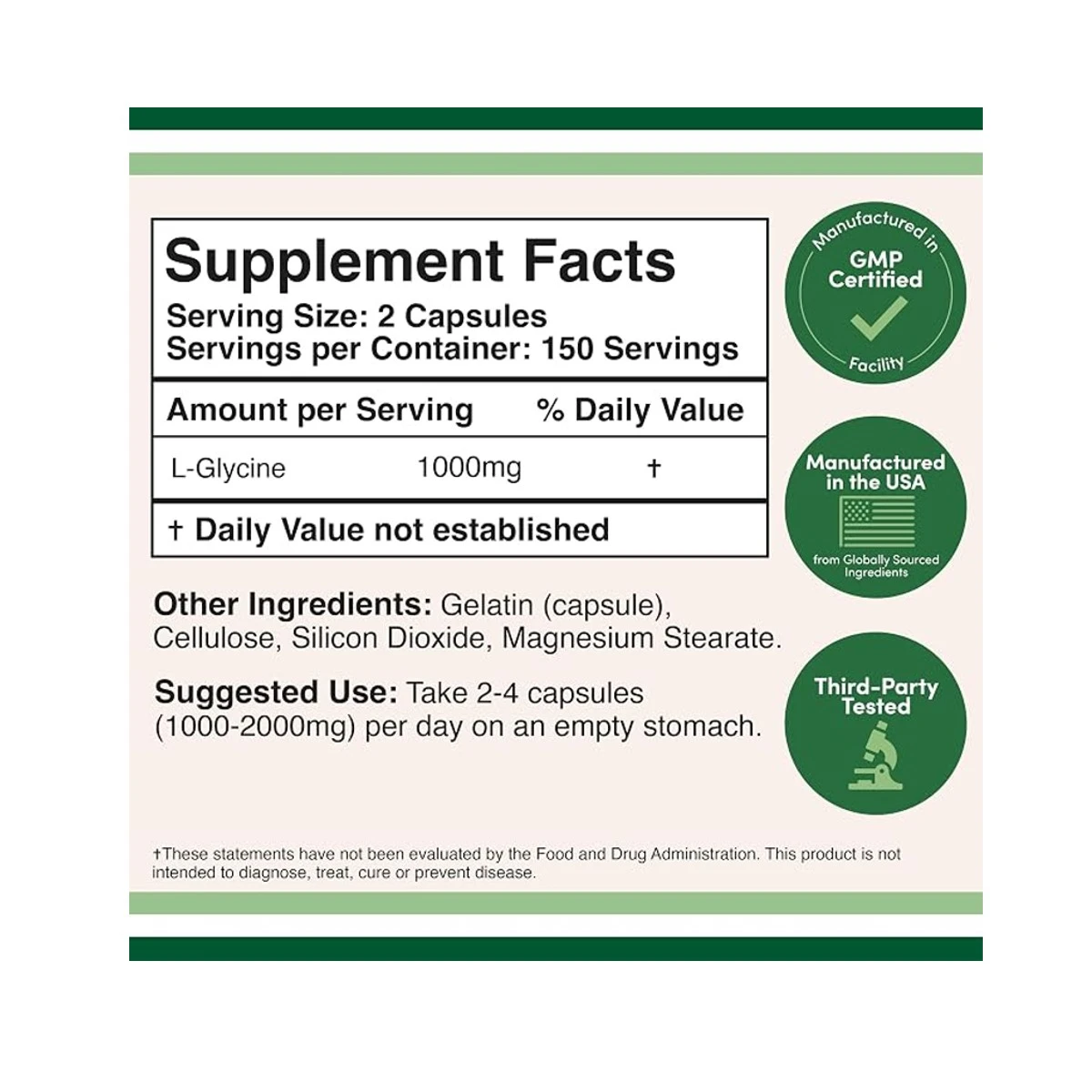 Double Wood Suplement Glycine 1000mg 300 Capsule ingredients