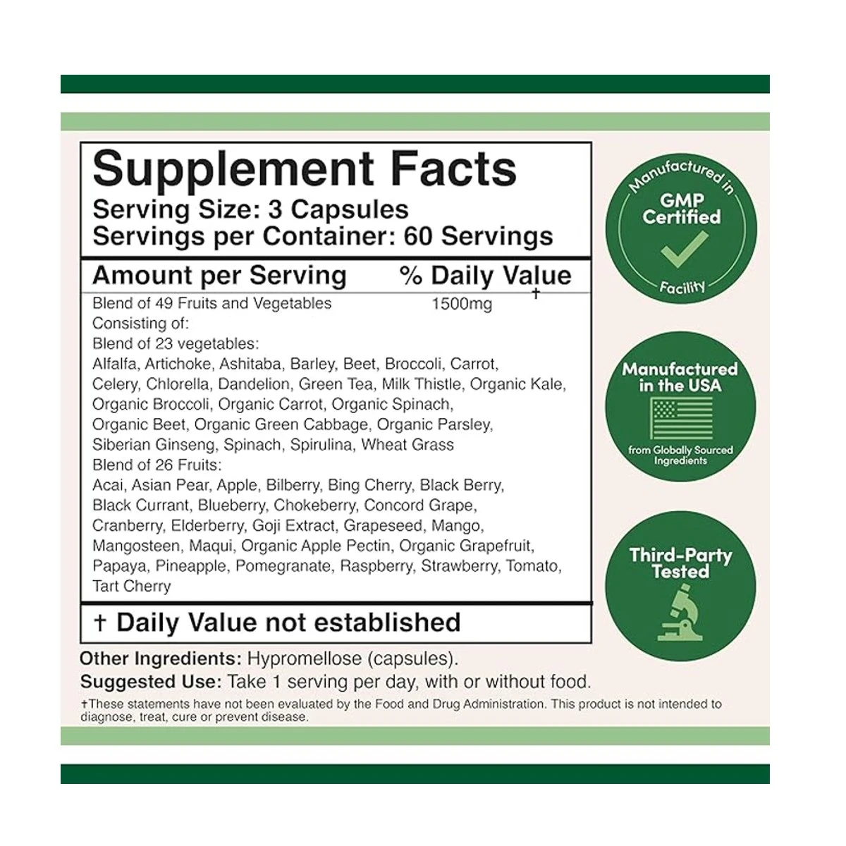 Double Wood Supplement Daily Fruit & Veggie 180 Capsule ingredients