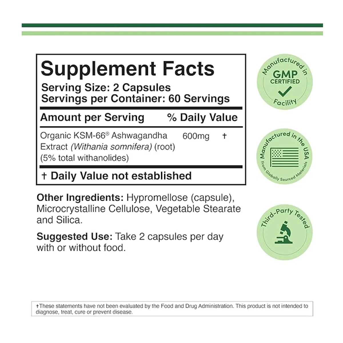 Double Wood Supplement KSM-66 Ashwagandha 600mg 120 Capsule ingredients