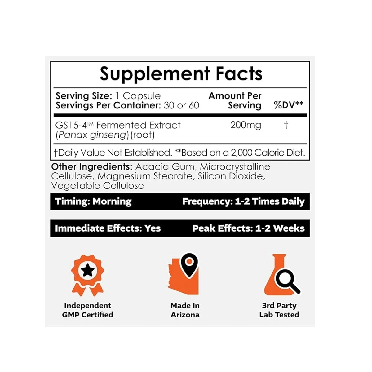 Nootropics Depot GS15-4 Panax Ginseng 200mg 60 Capsules ingredients