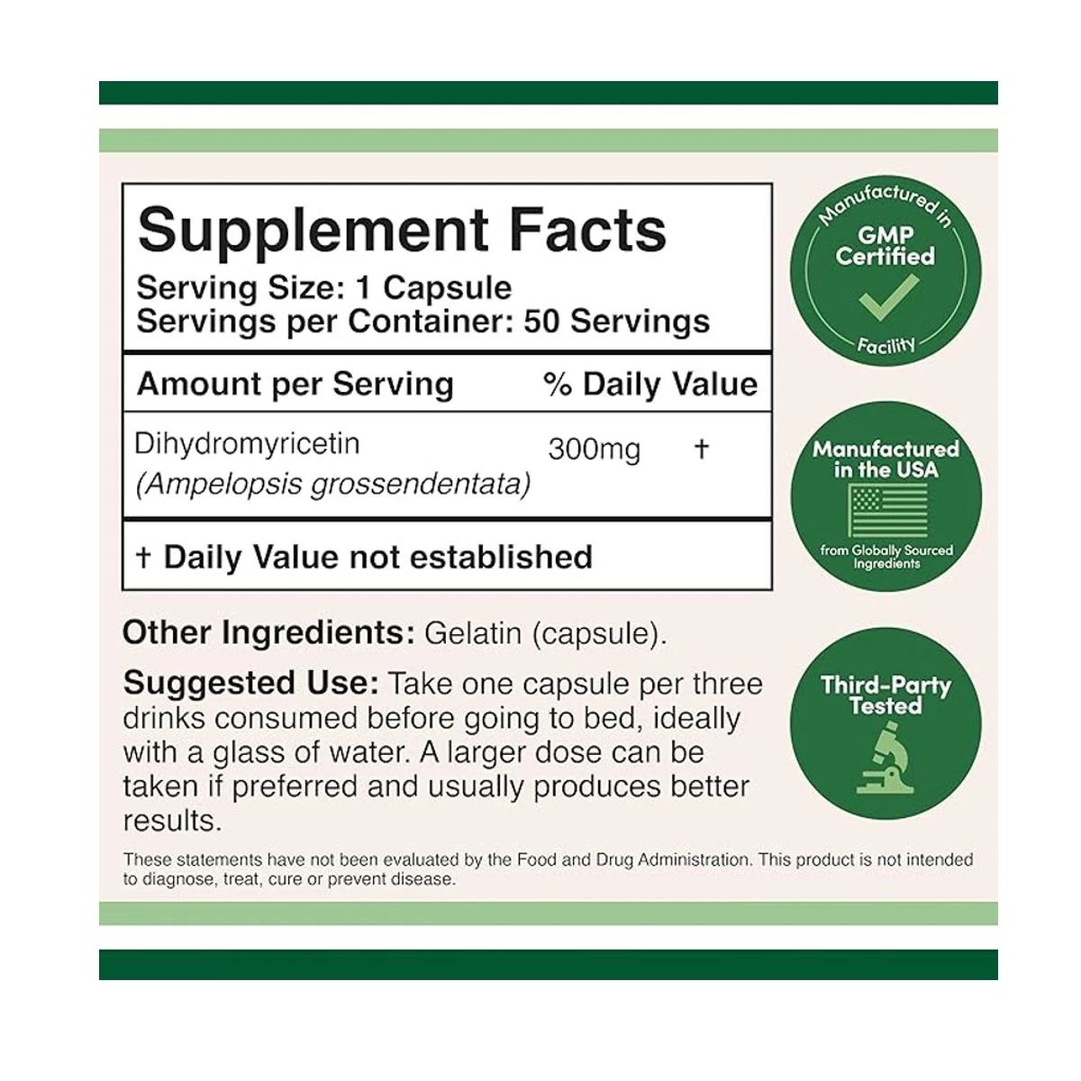 Double Wood Supplement Dihydromyricetin DHM 300mg Per Serving 90 Capsule ingredients