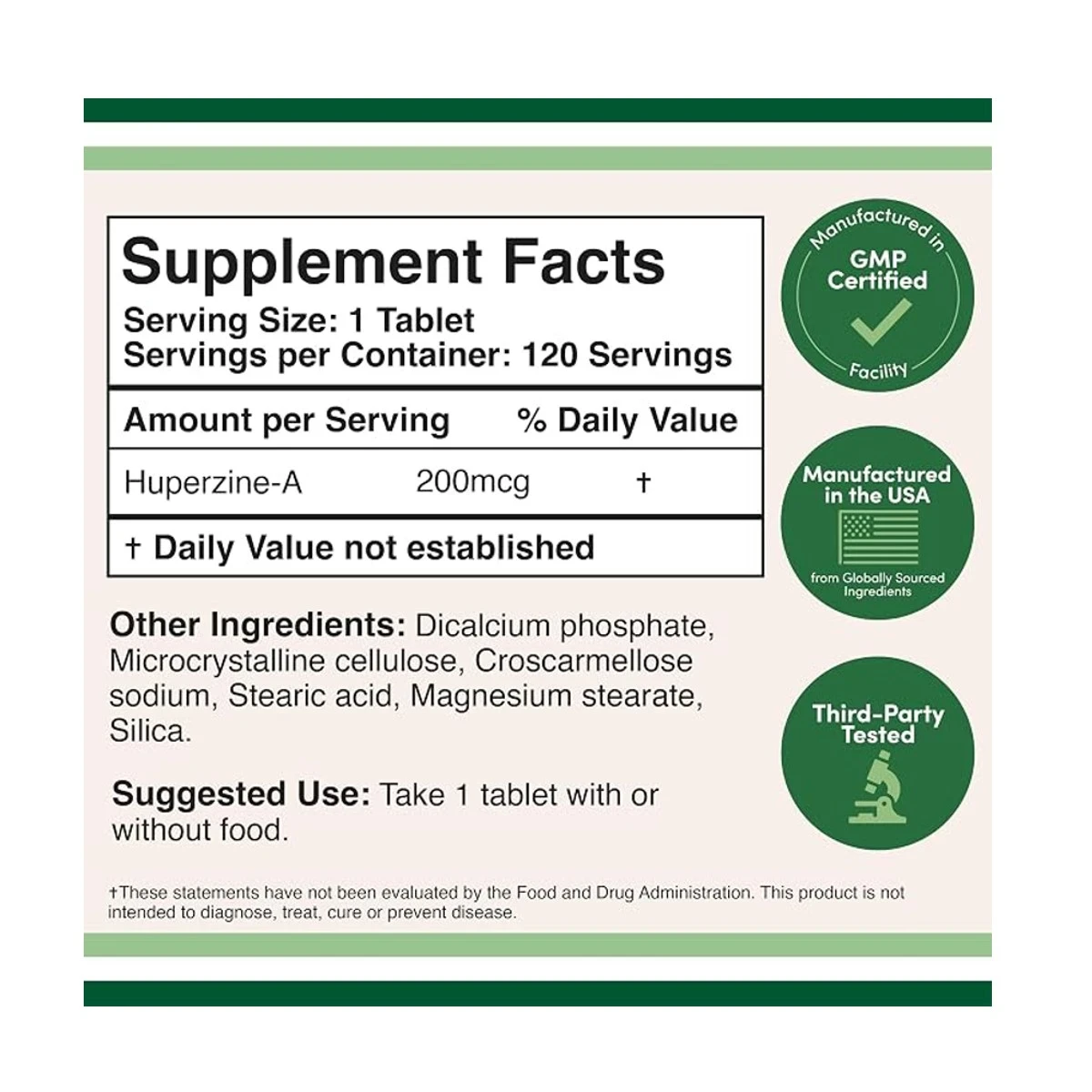 Double Wood Supplement Huperzine A 200mcg 120 Tables ingredients
