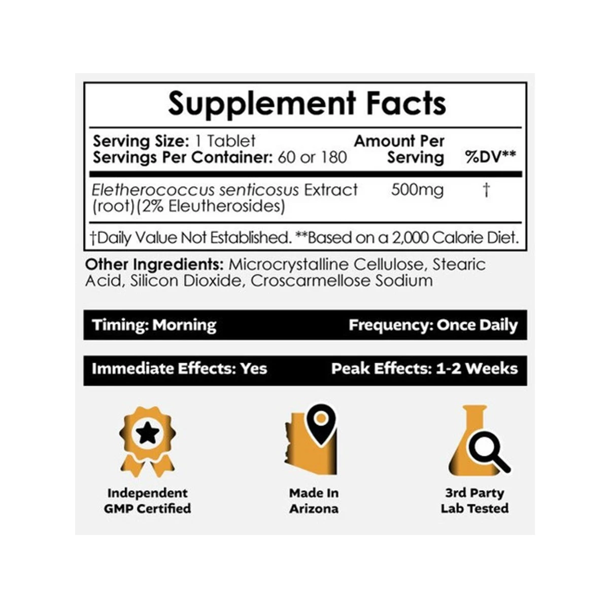 Nootropics Depot Siberian Eleuthero 500mg 60 Tablets ingredients