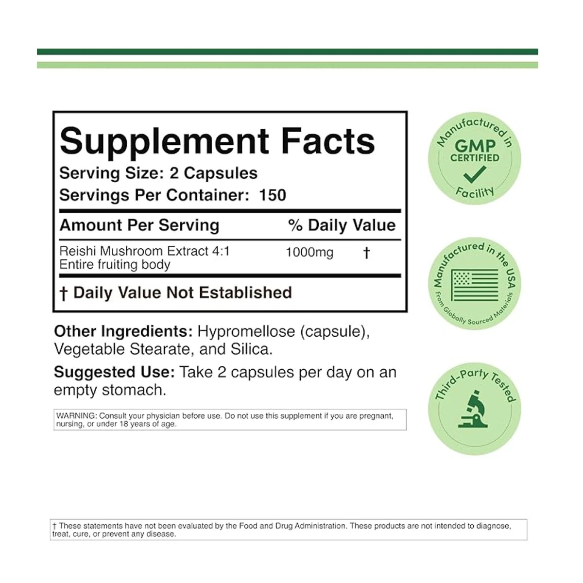 Double Wood Supplement Reishi Mushroom Extract 1000mg Per Serving 300 Capsule ingredients