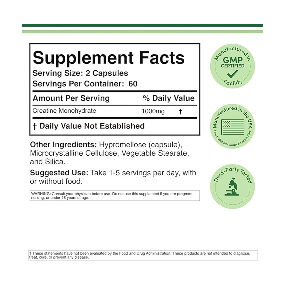 Double Wood Supplement Creatine Monohydrate 1000mg Per Serving 120 Capsule ingredients