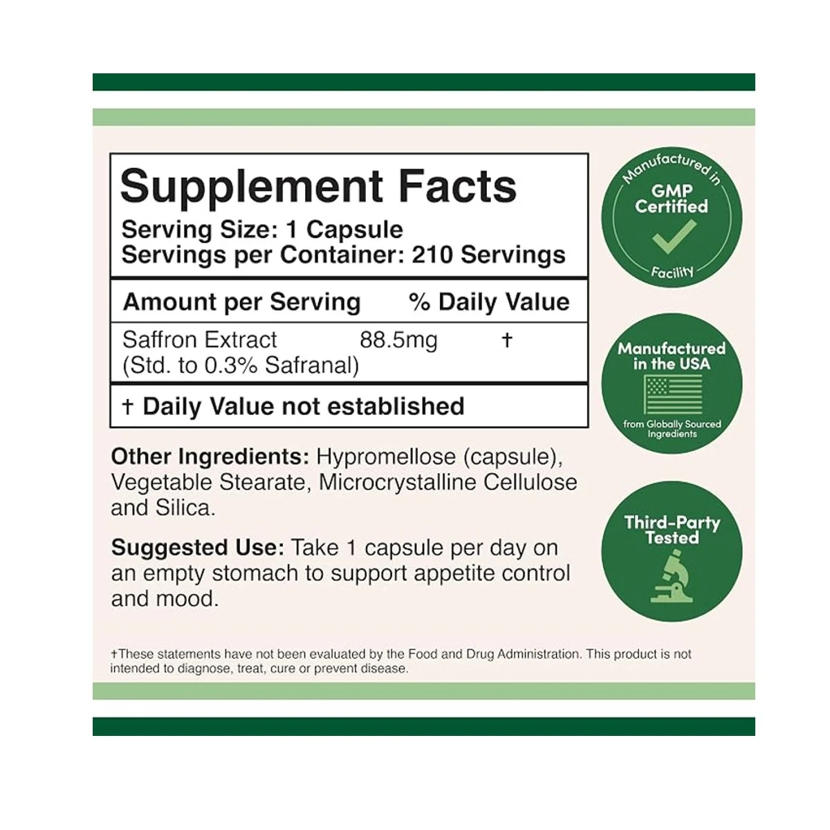 Double Wood Supplement Saffron Extract 88.5mg 210 Capsule ingredients