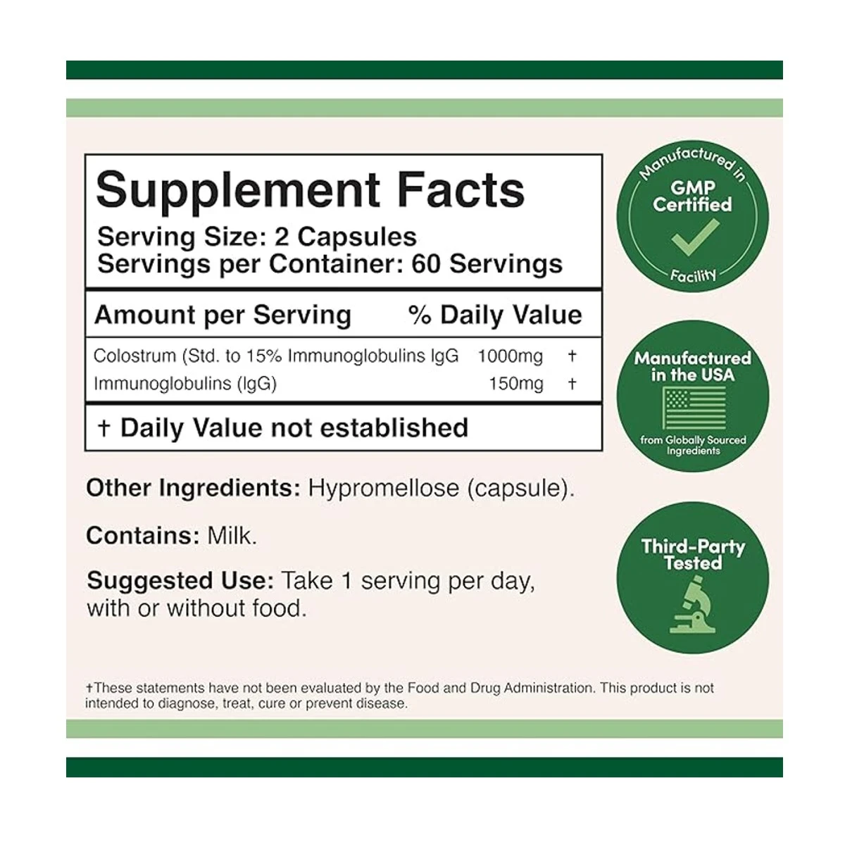 Double Wood Supplement Colostrum 1000mg Per Serving 120 Capsule ingredients