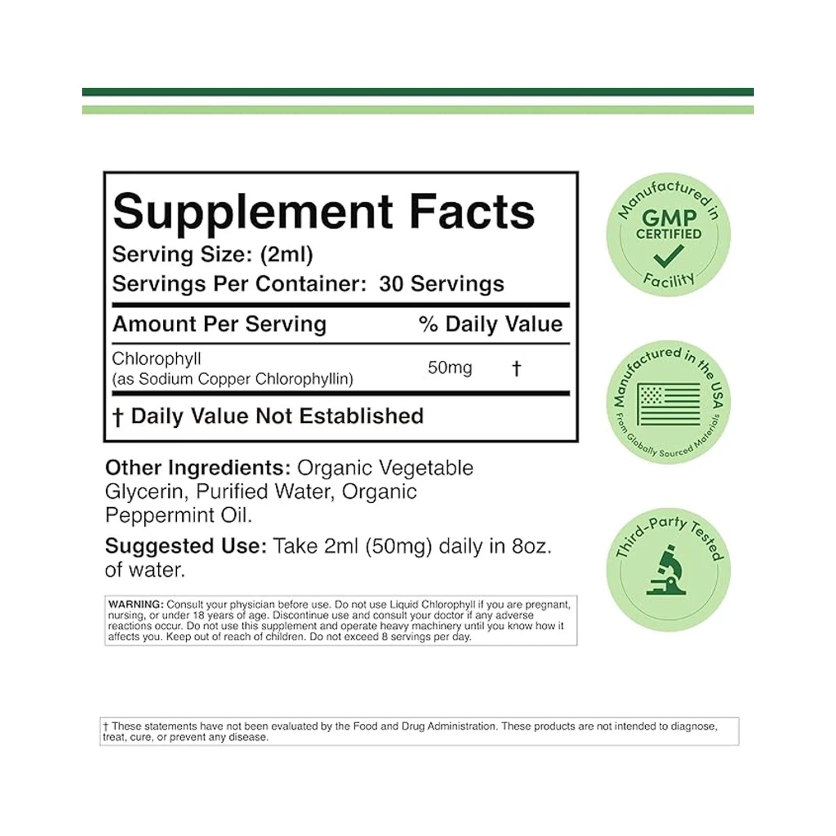 Double Wood Supplement Liquid Chlorophyll 1500mg 30 Days Supply 2fl oz ingredients