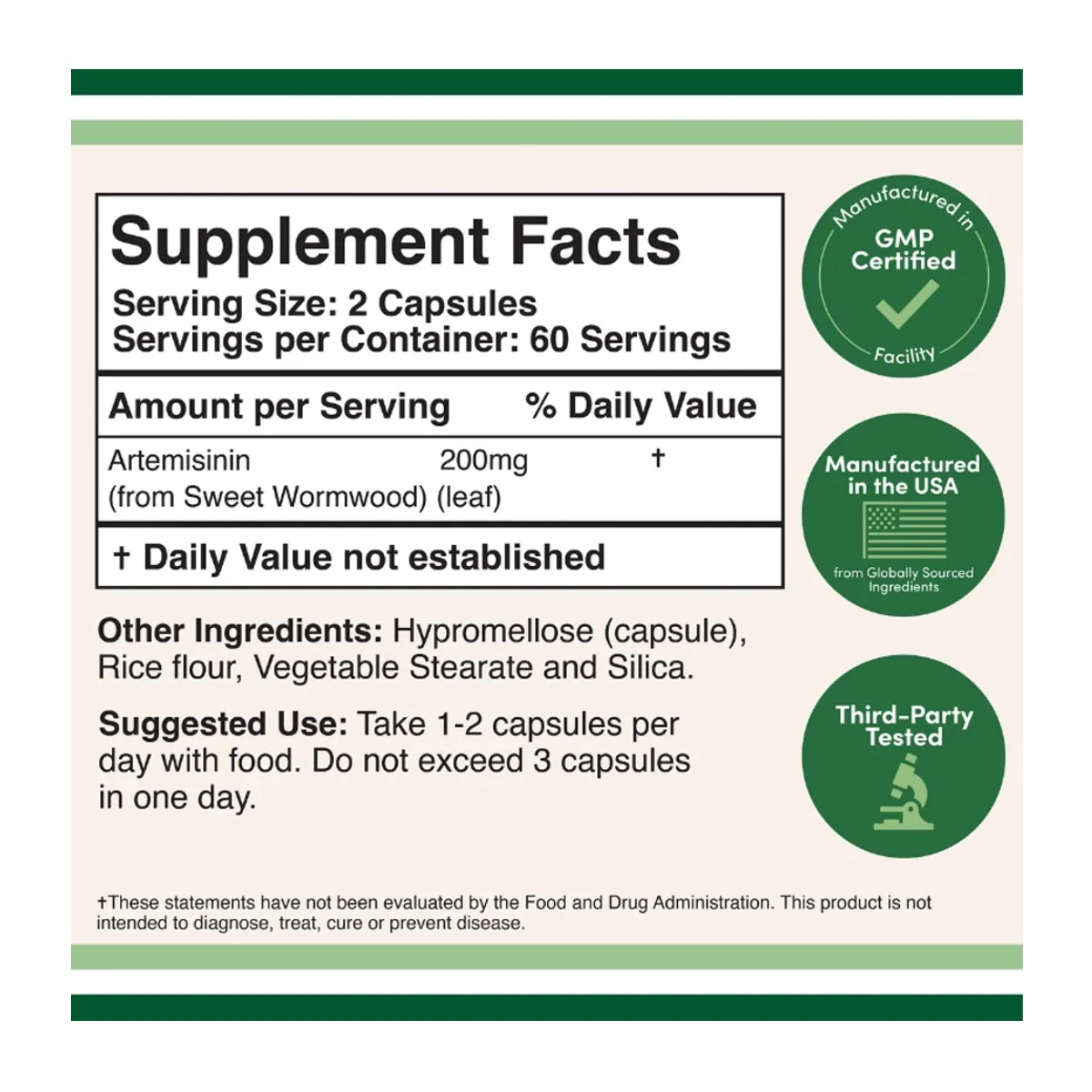 Double Wood Suplement Artemisinin 200mg 120 Capsule ingredients