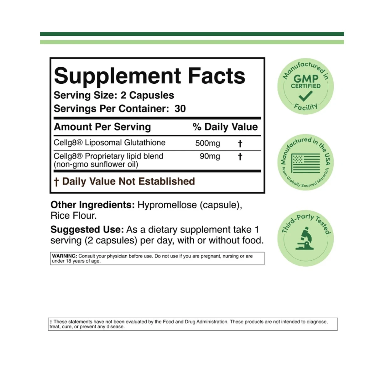 Double Wood Suplement Liposomal Glutathione 500mg 60 Capsule ingredients