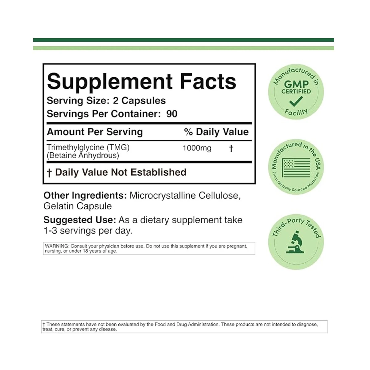 Double Wood Suplement TMG 1000mg 180 Capsule ingredients