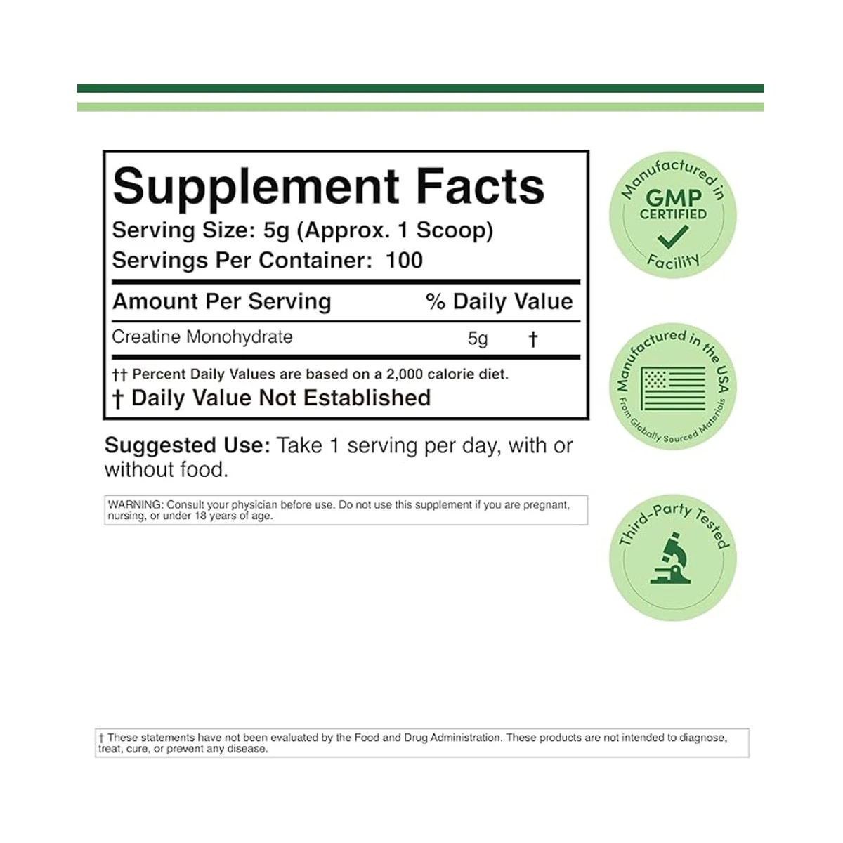 Double Wood Suplement Creatine Monohydrate 500g 5g 100 Powder ingredients