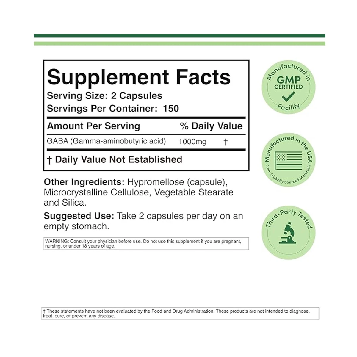 Double Wood Suplement GABA Gammma-aminobutyric acid 1000mg 300 Capsule ingredients