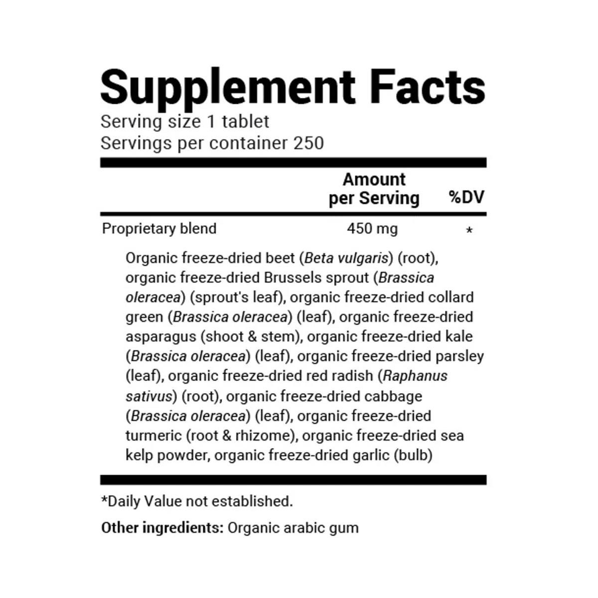 Dr. Berg Organic Greens Superfood Cruciferous Blend 250 Tablets ingredients