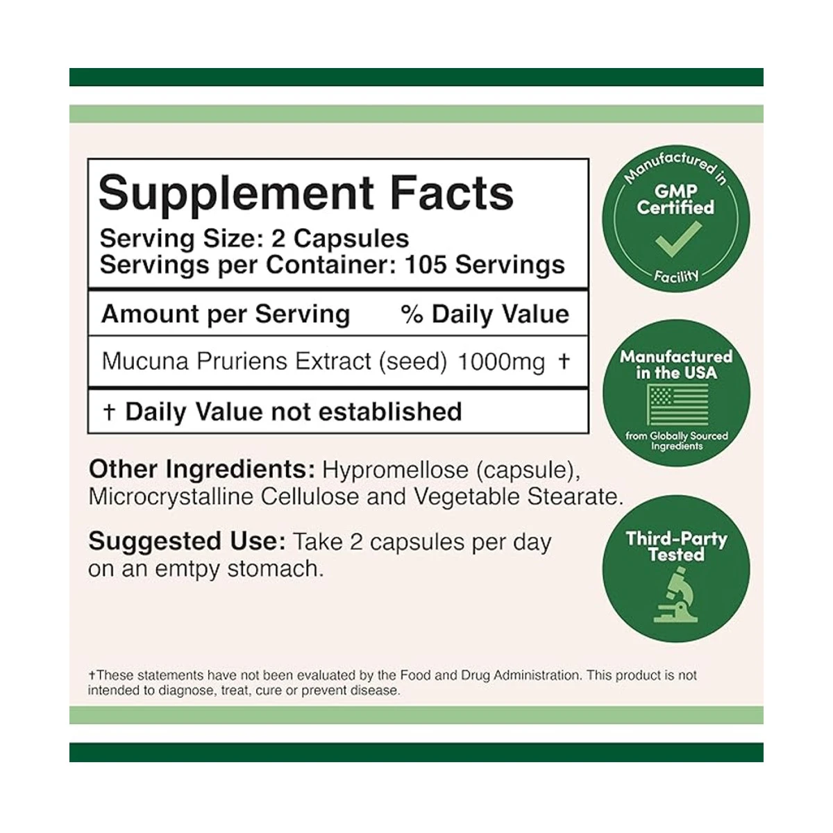 Double Wood Suplement Mucuna Pruriens 1000mg 210 Capsule ingredients