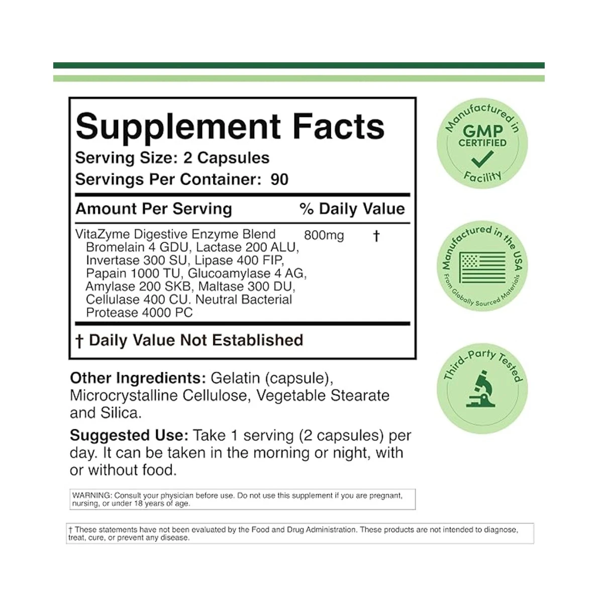 Double Wood Suplement Digestive Enzymes 800mg 180 Capsule ingredients