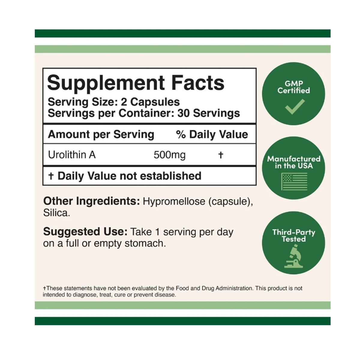 Double Wood Suplement Urolithin A 500mg Per Serving 60 Capsule ingredients