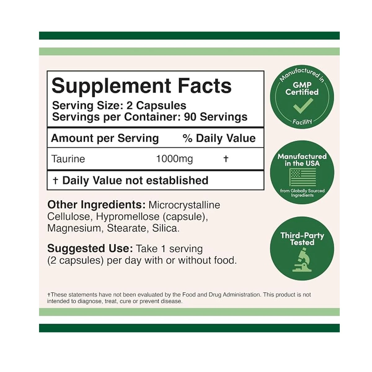 Double Wood L-Taurine Supplement 1000mg 180 Capsules ingredients