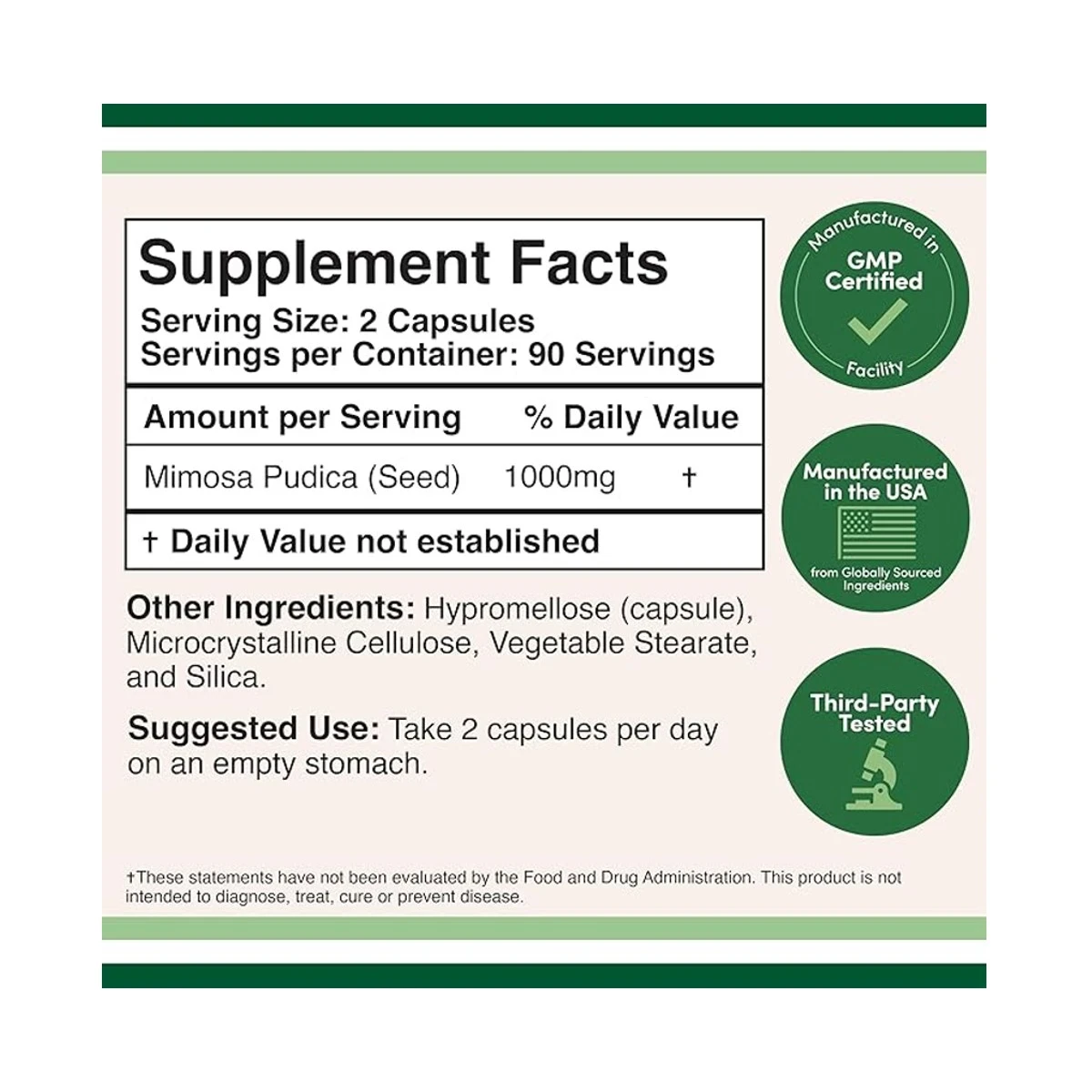 Double Wood Suplement Mimosa Pudica Seed 1000mg 180 Capsule ingredients