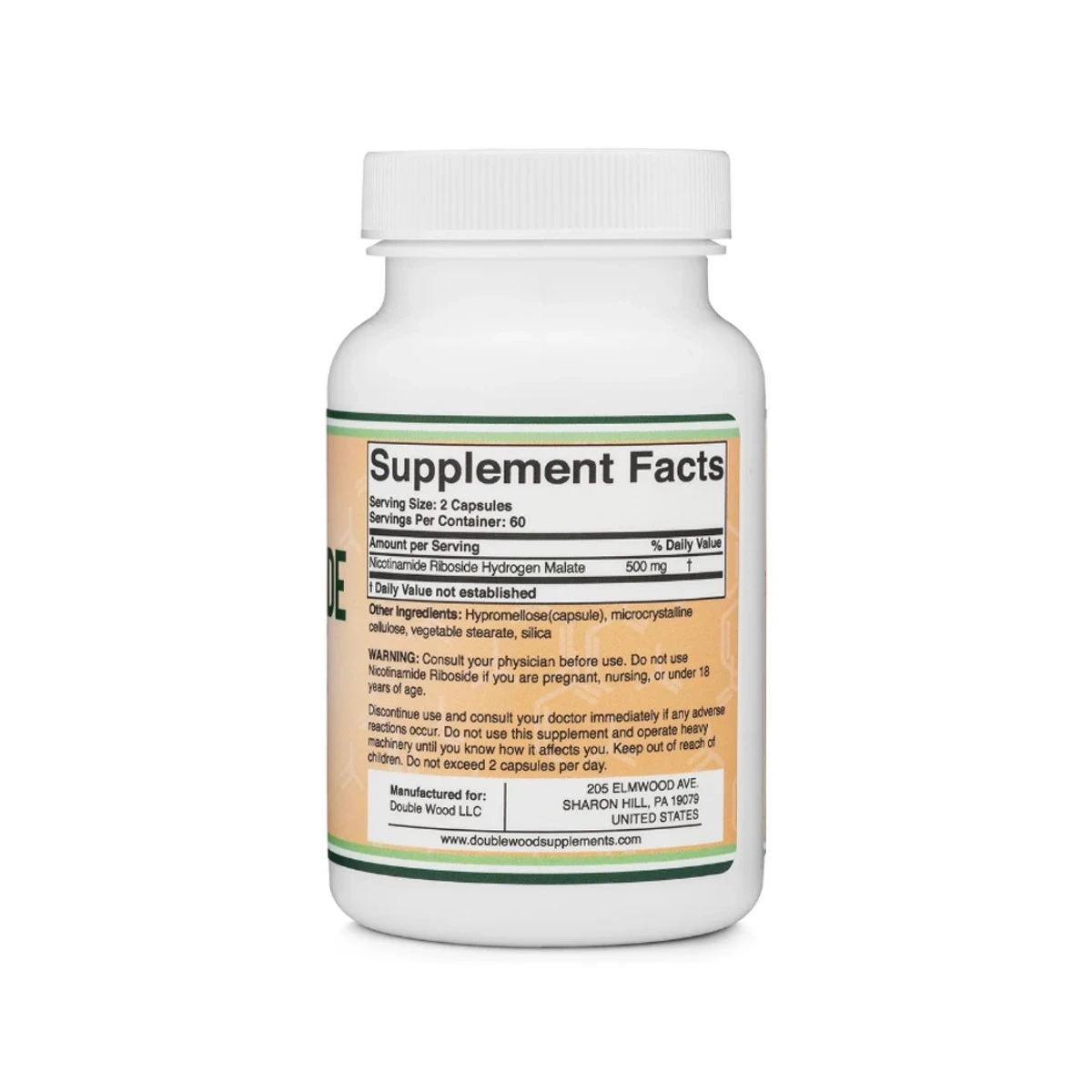 Double Wood Supplement NR (Nicotinamide Riboside) Malate 500mg Per Serving 120 Capsule ingredients