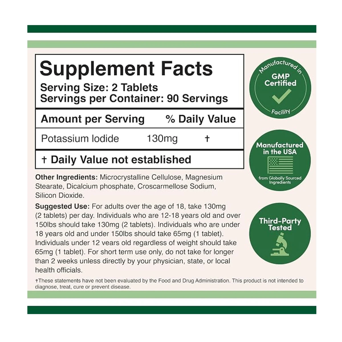 Double Wood Supplement Potassium Iodide 130mg Per Serving 180 Tablest ingredients