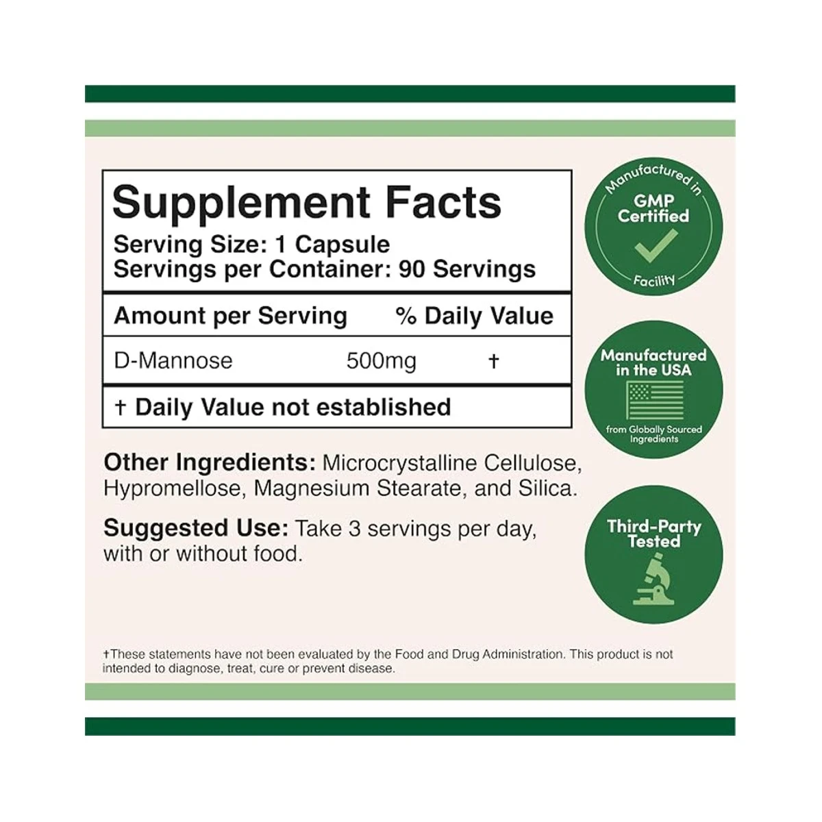 Double Wood Supplement D-Mannose 500mg Per Serving 90 Capsules ingredients