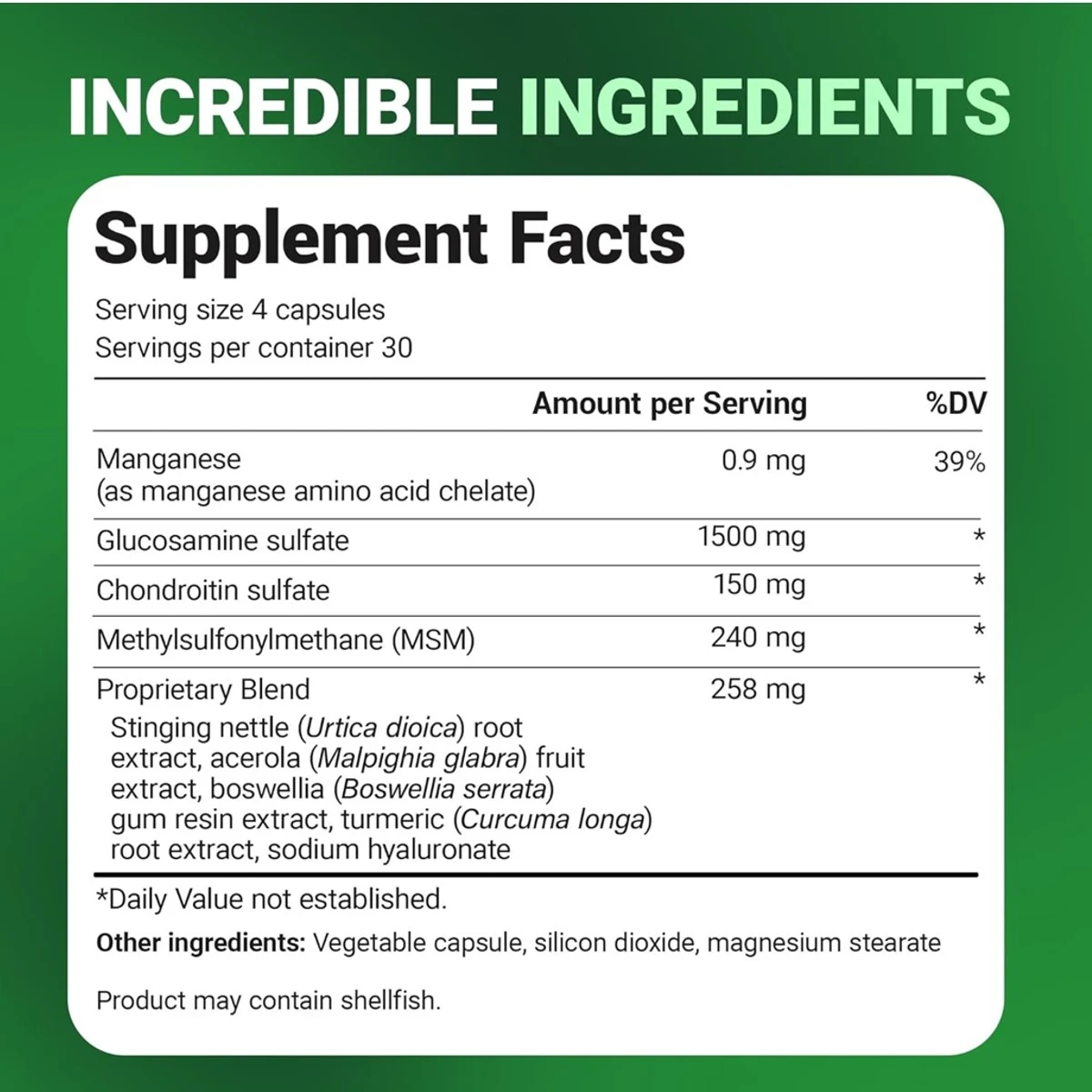Dr. Berg Glucosamine Chondroitin Advanced Joint Support 120 Capsules ingredients