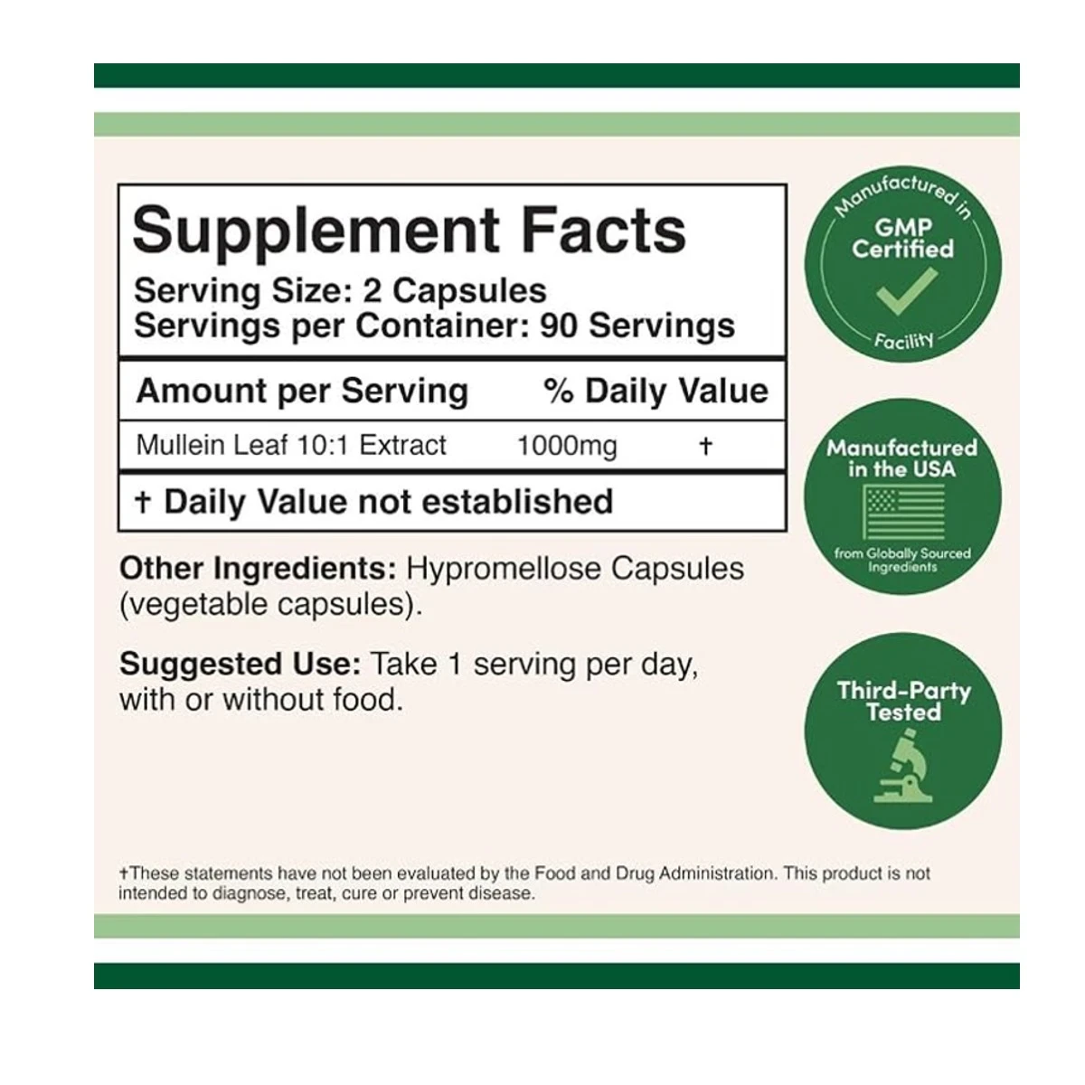 Double Wood Supplement Mullein Leaf Extract 1000mg Per Serving 180 Capsules ingredients