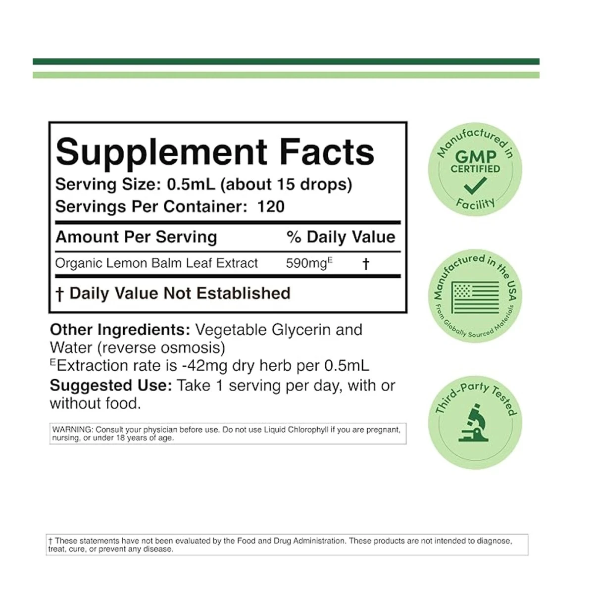 Double Wood Supplement Lemon Balm Drops 2 FL OZ (60ML) ingredients