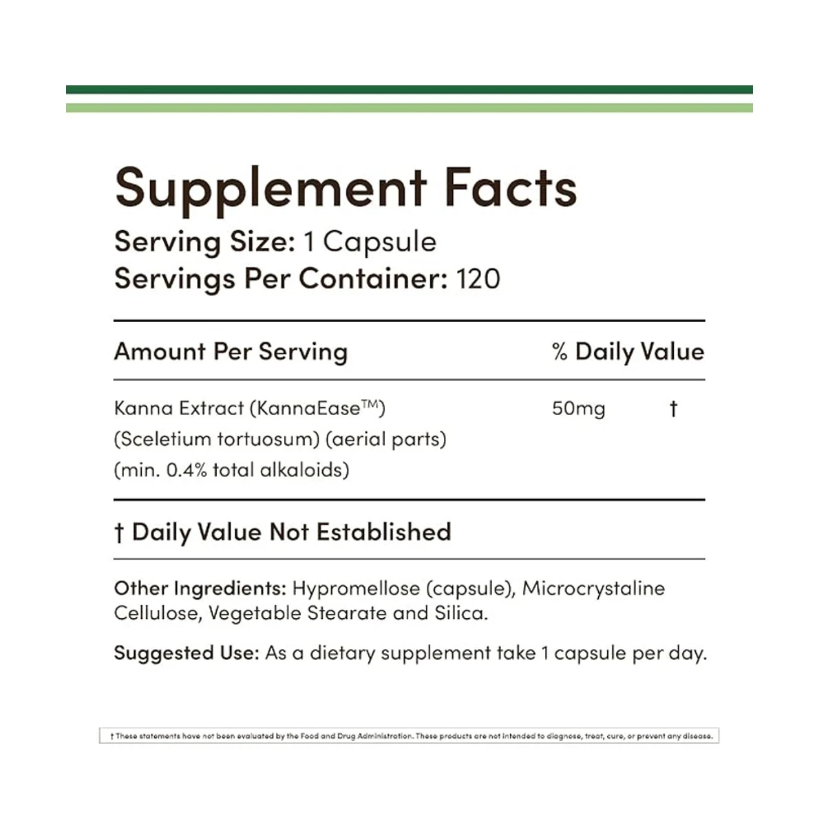 Double Wood Supplement Kanna 50mg Per Serving 120 Capsules ingredients