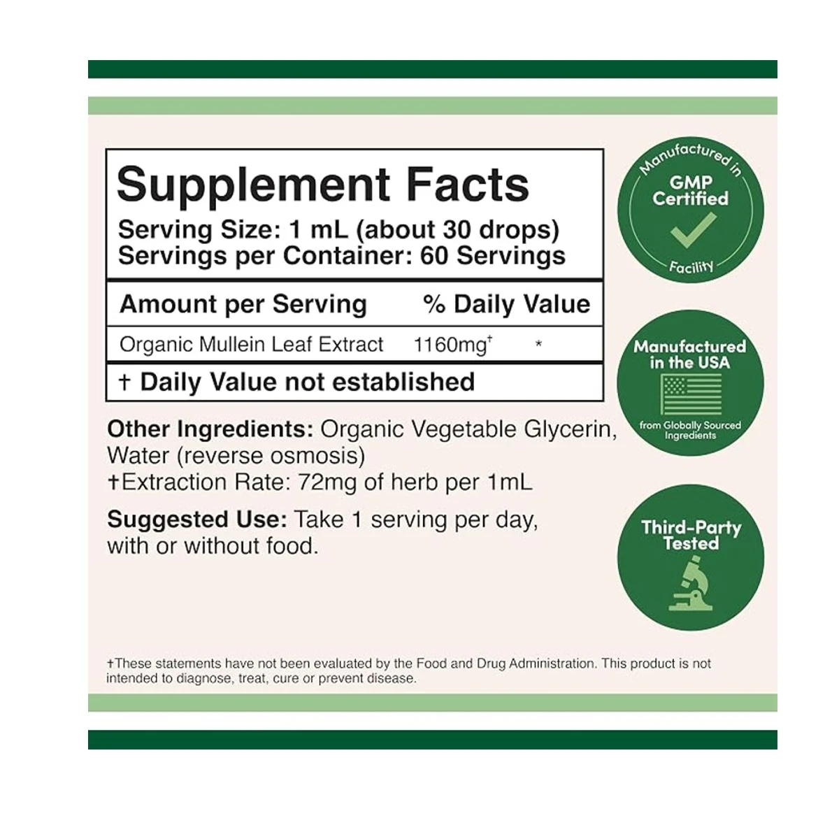 Double Wood Supplement Mullein Leaf Drops 2FL OZ (60ML) ingredients