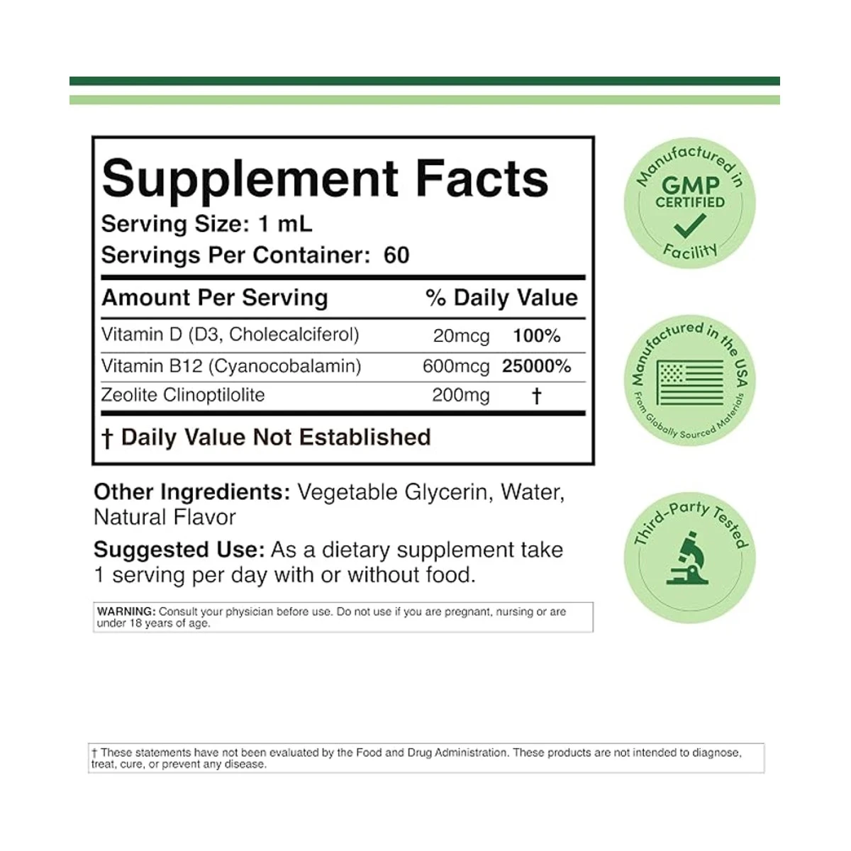 Double Wood Supplement Zeolite Drops 2FL OZ (60ML ) ingredients