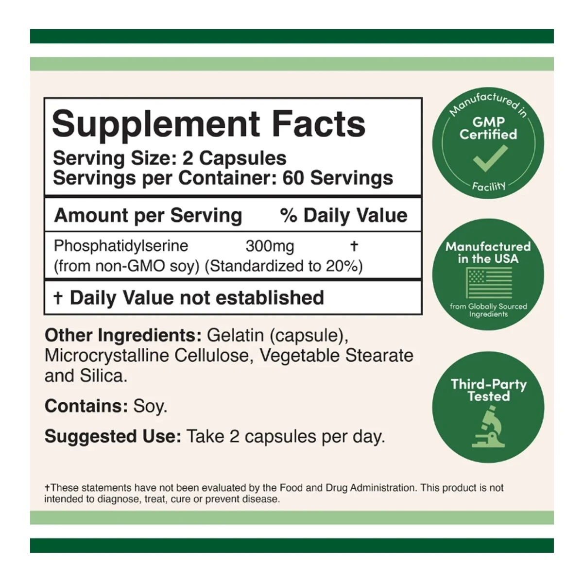 Double Wood Supplement Phosphatidylserine 300mg Per Serving 120 Capsules ingredients