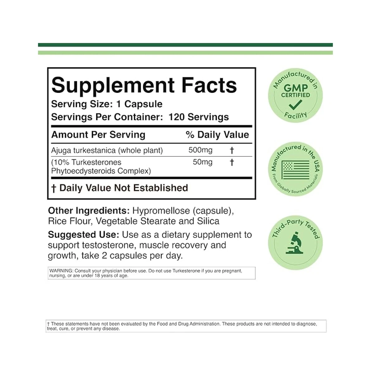 Double Wood Supplement Turkesterone 500mg Per Serving 120 Capsules ingredients