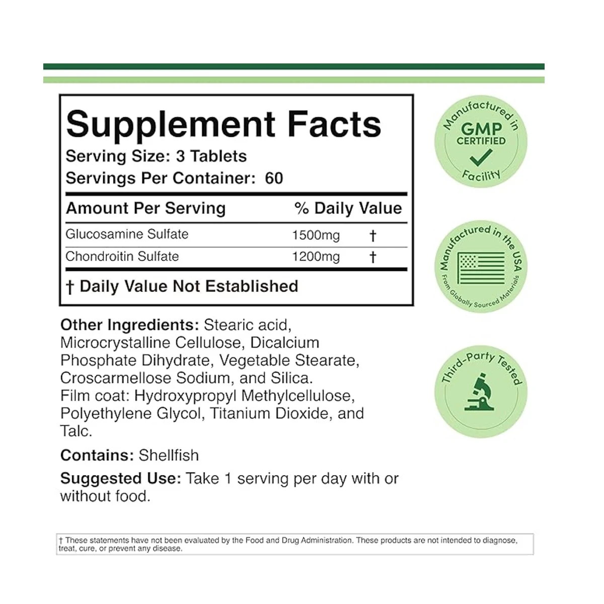 Double Wood Supplement Glucosamine Chondroitin 1500mg 1200mg 180 Capsule ingredients