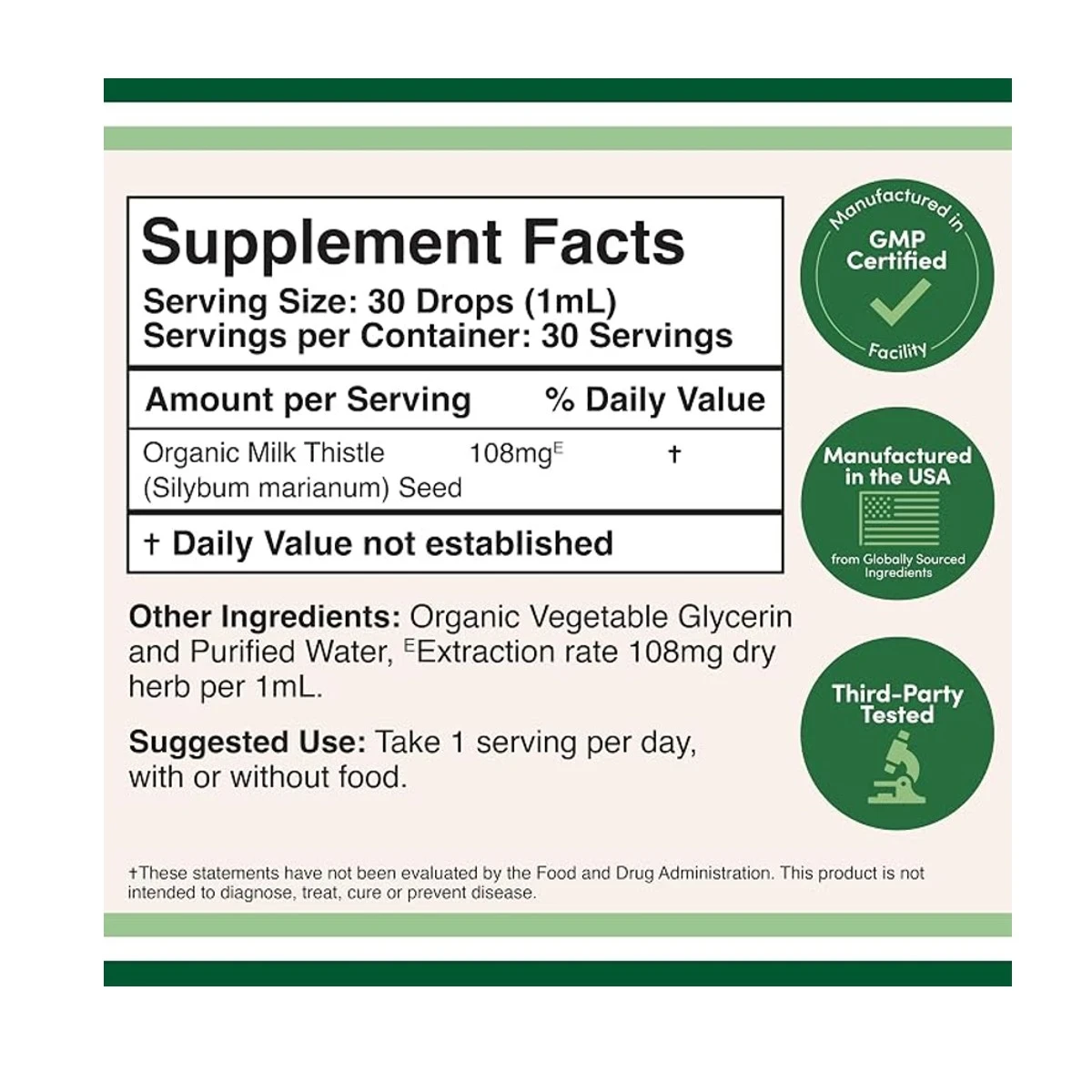 Double Wood Supplement Milk Thistle Drops 1FL Oz (30ml) ingredients