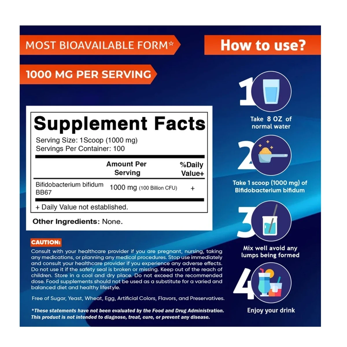 Vitamatic Bifidobacterium Bifidum Probiotic Powder 100 Gram | 100 Servings 3.5 OZ ingredients