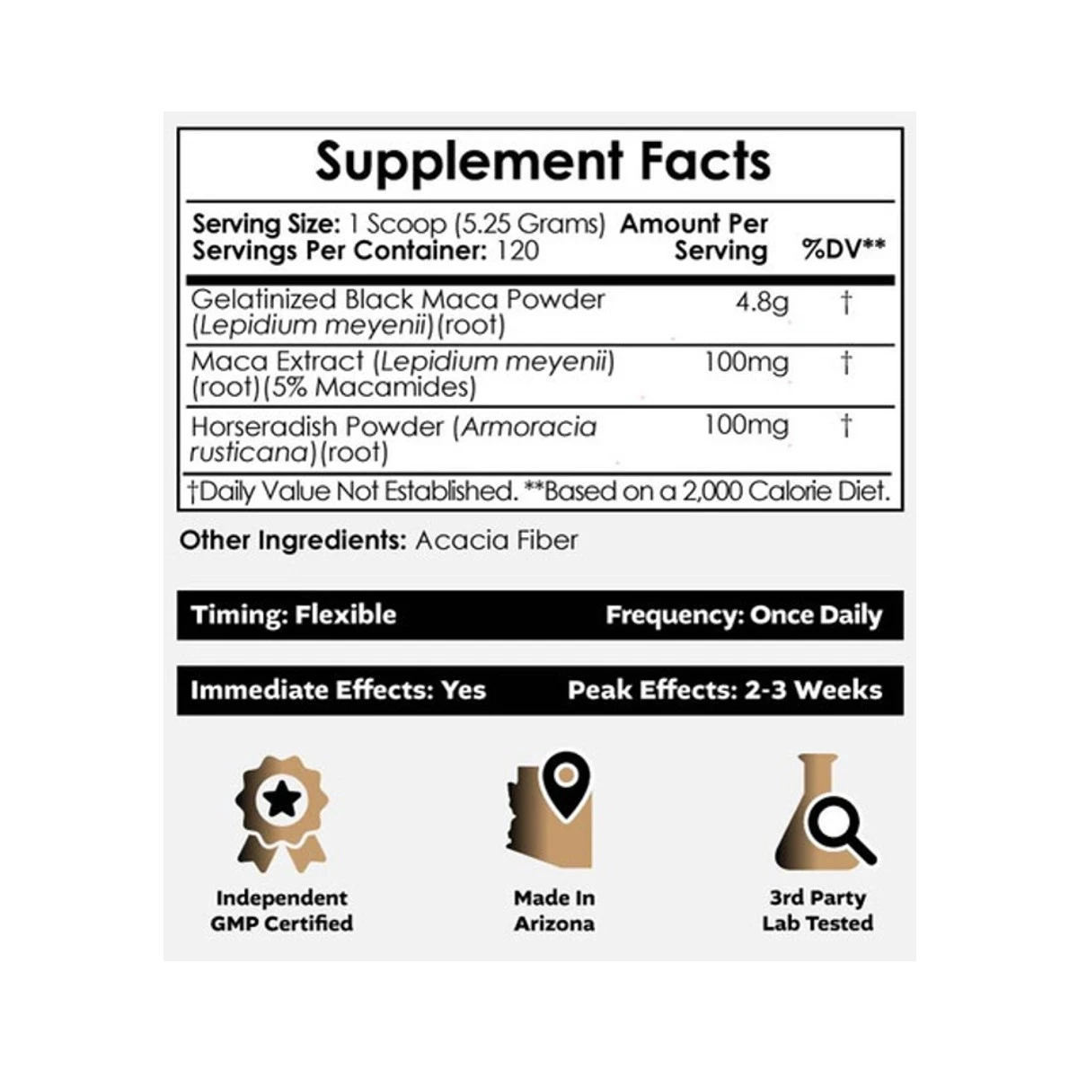Nootropics Depot Peruvian Black Maca Enhanced 603g 120 Powder ingredients