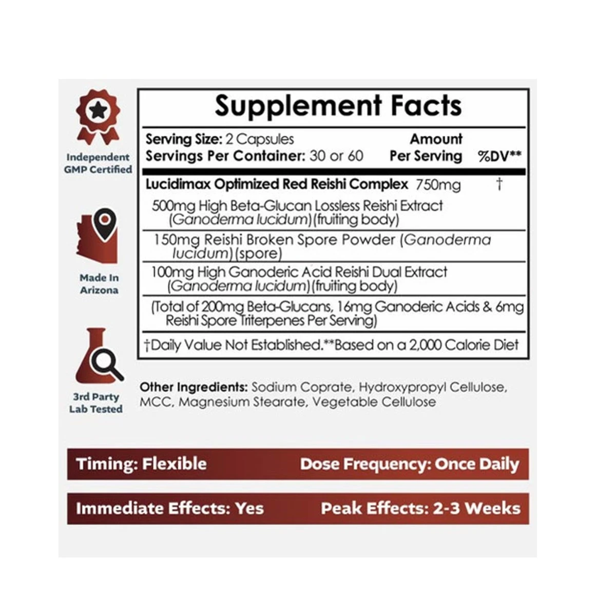 Nootropics Depot Lucidimax Optimized Reishi 120 Capsules ingredients