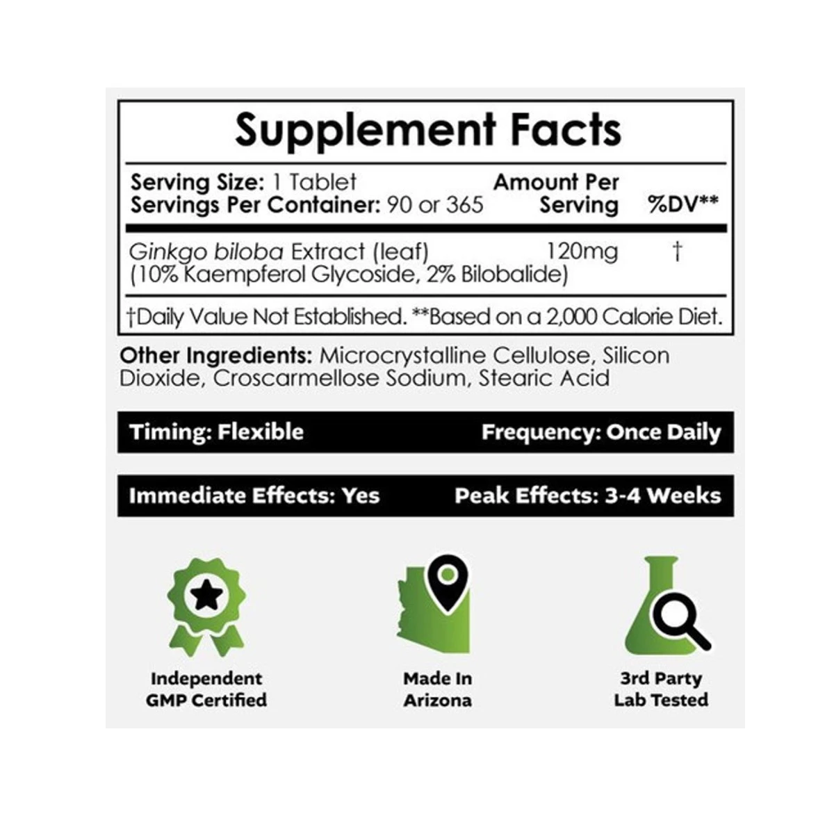 Nootropics Depot Ginkgo Biloba Extract 120mg 90 Tablets ingredients