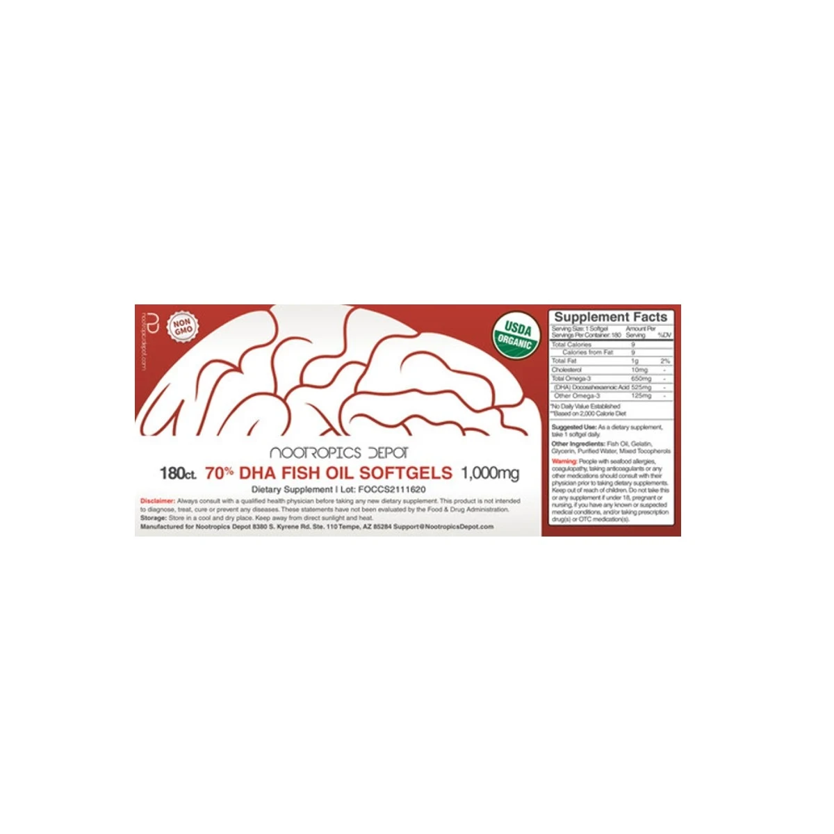 Nootropics Depot DHA Fish Oil 1000mg 180 Softgel ingredients