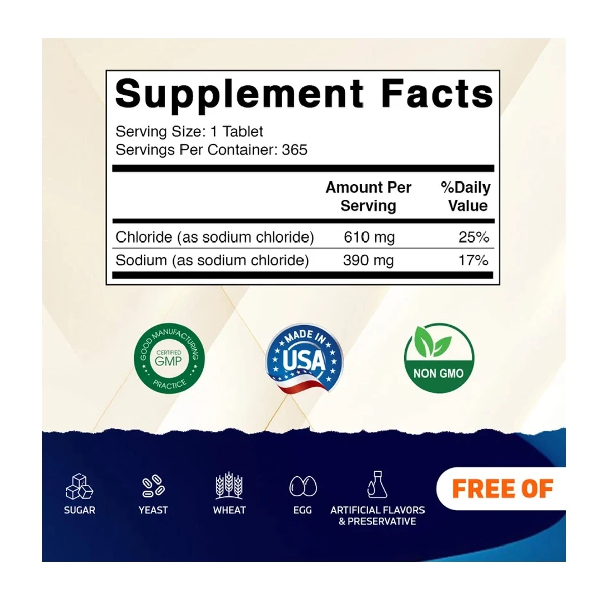 Vitamatic Sodium Chloride 1000mg 365 Tablets ingredients