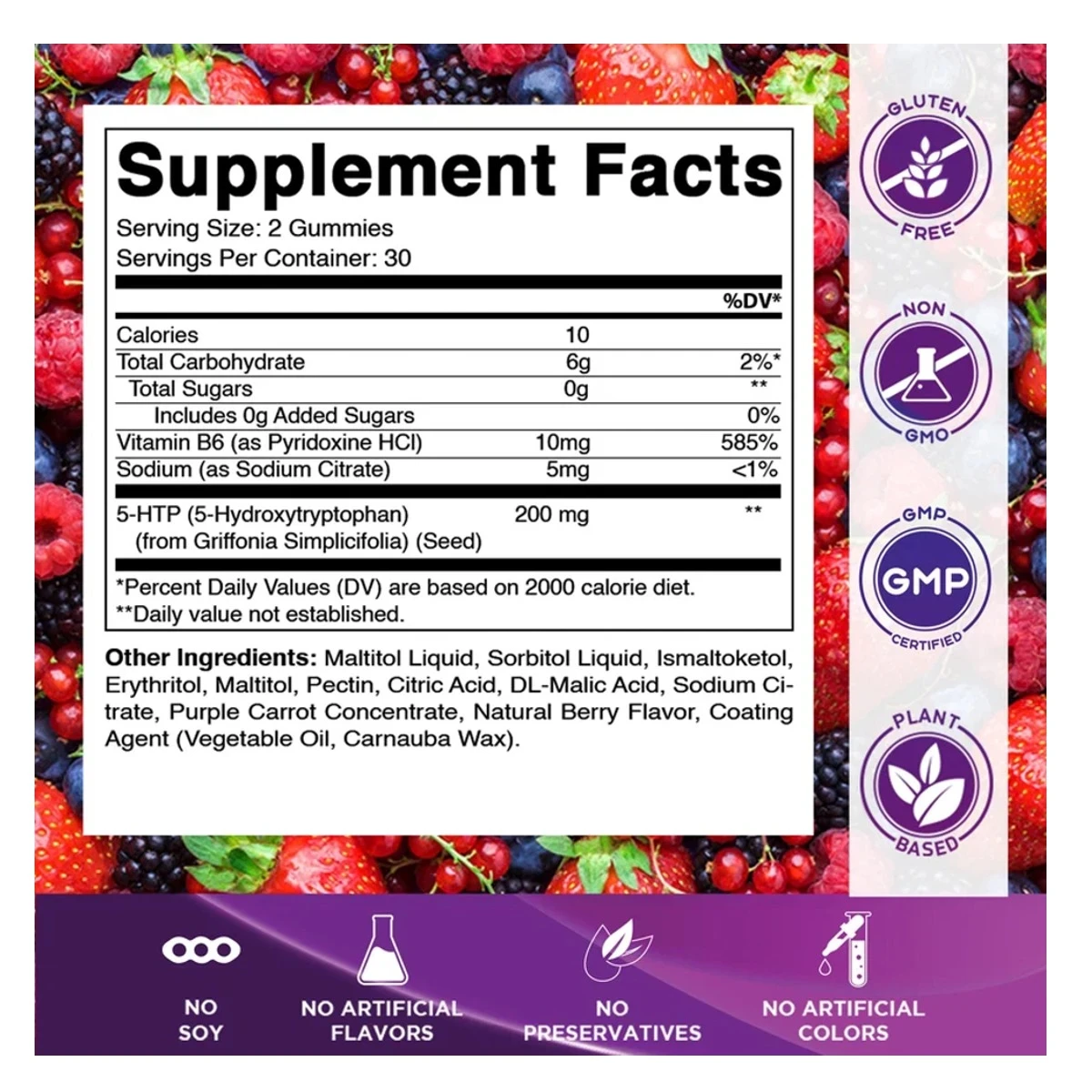 Vitamatic Sugar Free 5-HTP 200mg B6 60 Gummies ingredients