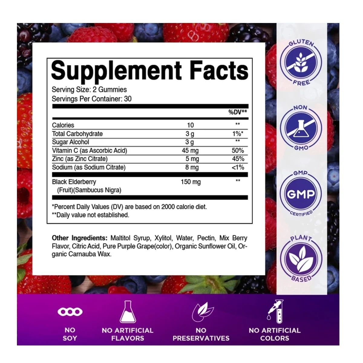 Vitamatic Elderberry Gummies Mixed Berry Flavor 150mg 60 Gummies ingredients