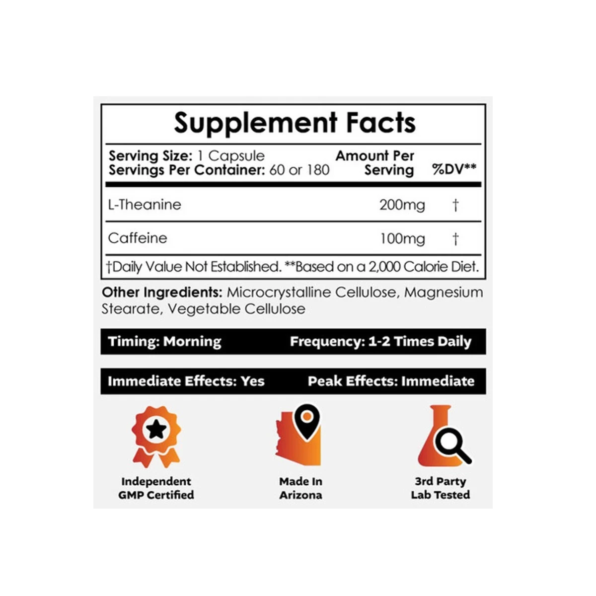 Nootropics Depot Caffeine + L Theanine 100/200mg 60 Capsules ingredients