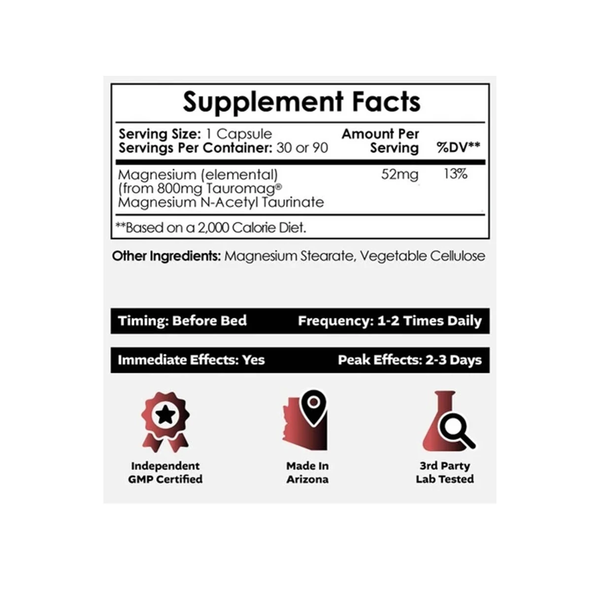 Nootropics Depot Tauromag 800mg 90 Capsules ingredients