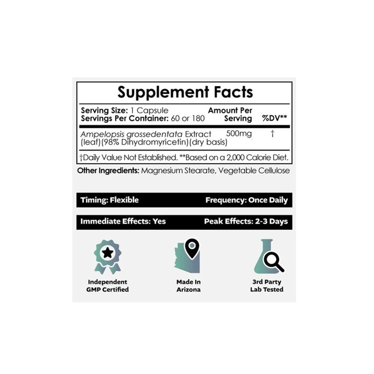 Nootropics Depot Dihydromyricetin 500mg 180 Capsules ingredients