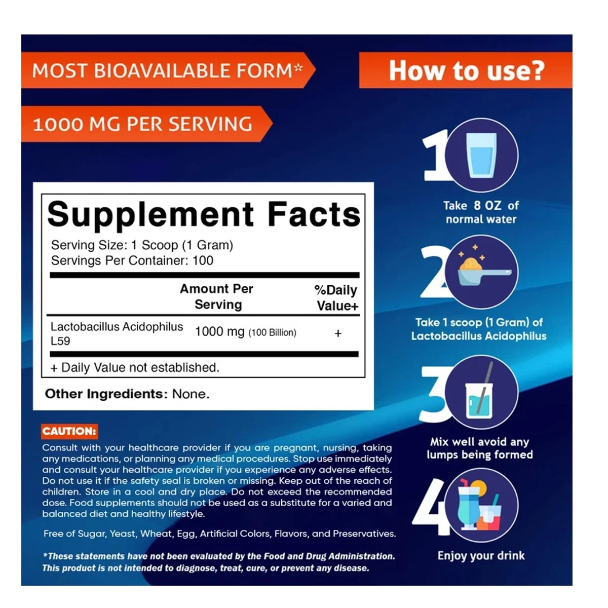 Vitamatic Lactobacillus Acidophilus 100 Billion per Net wt 3.5 oz (100 Gram) ingredients