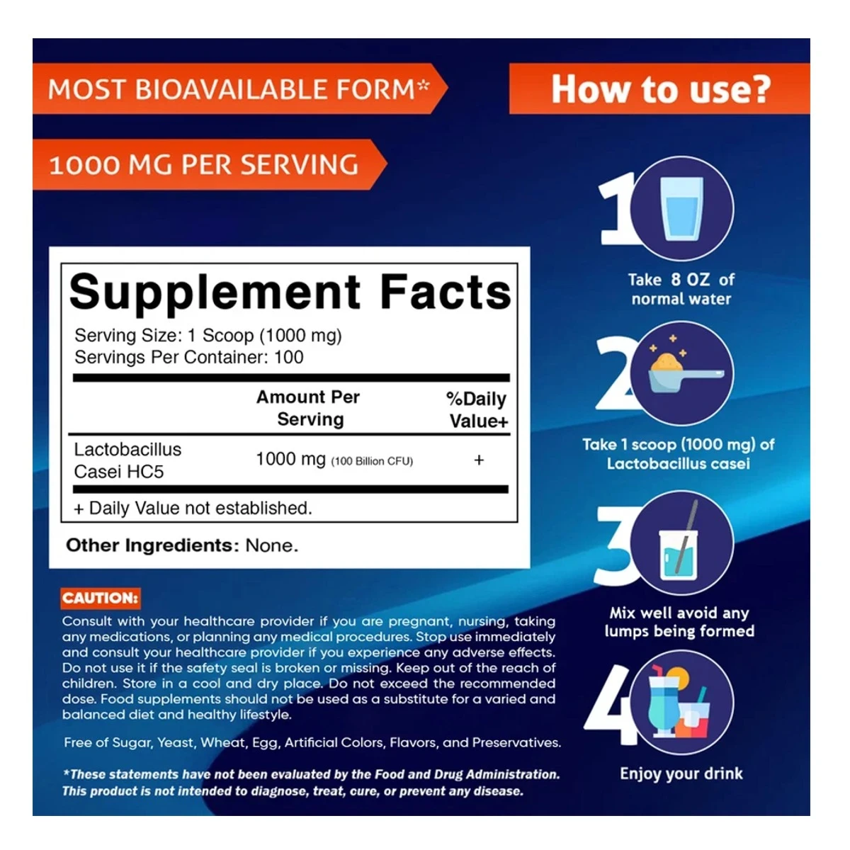Vitamatic Lactobacillus Casei Probiotic 100 Gram 3.5 Oz 100 Powder ingredients